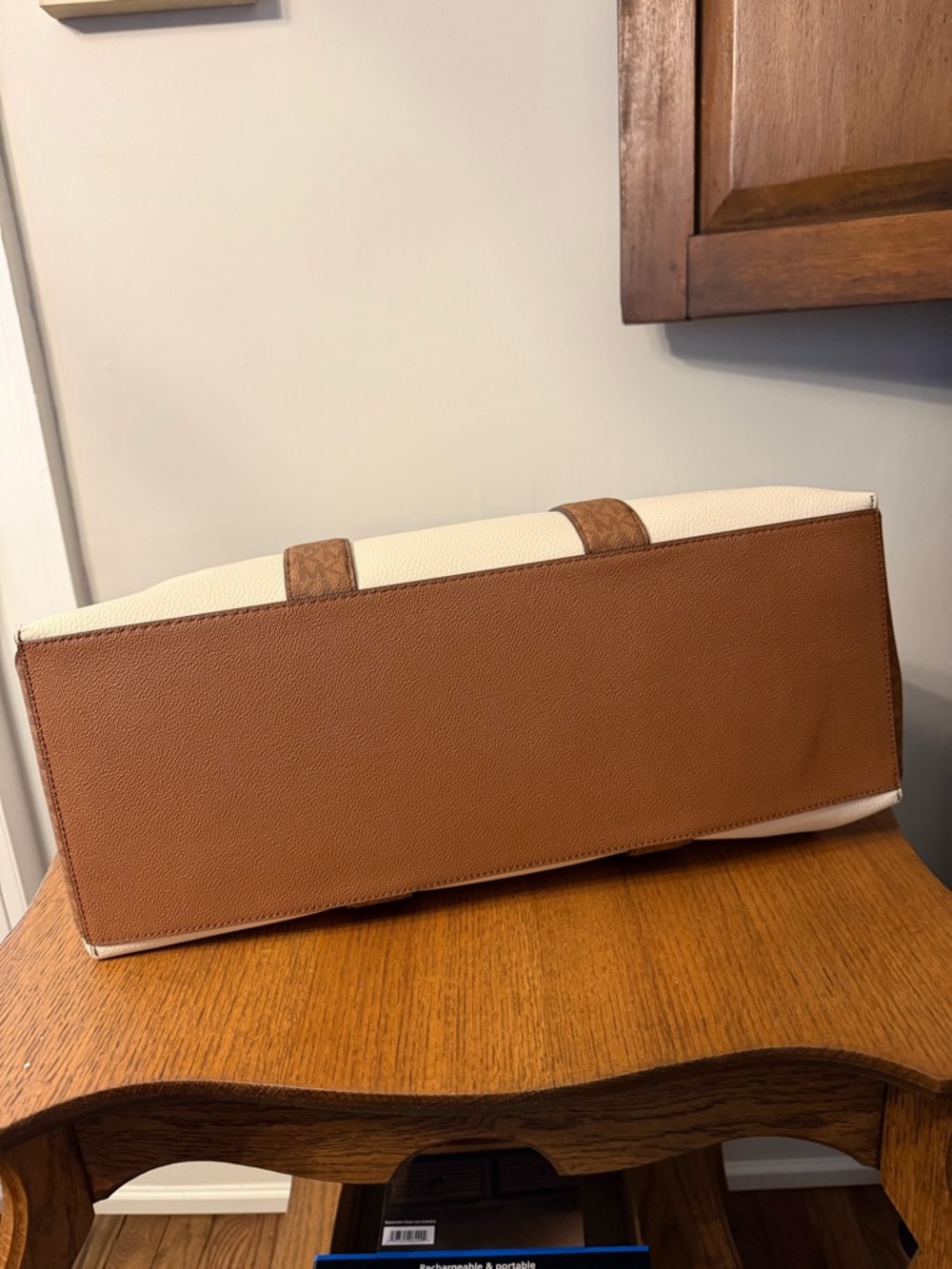 Michael Kors Cream Tote with Brown Logo-Trim - Picture 4 of 6